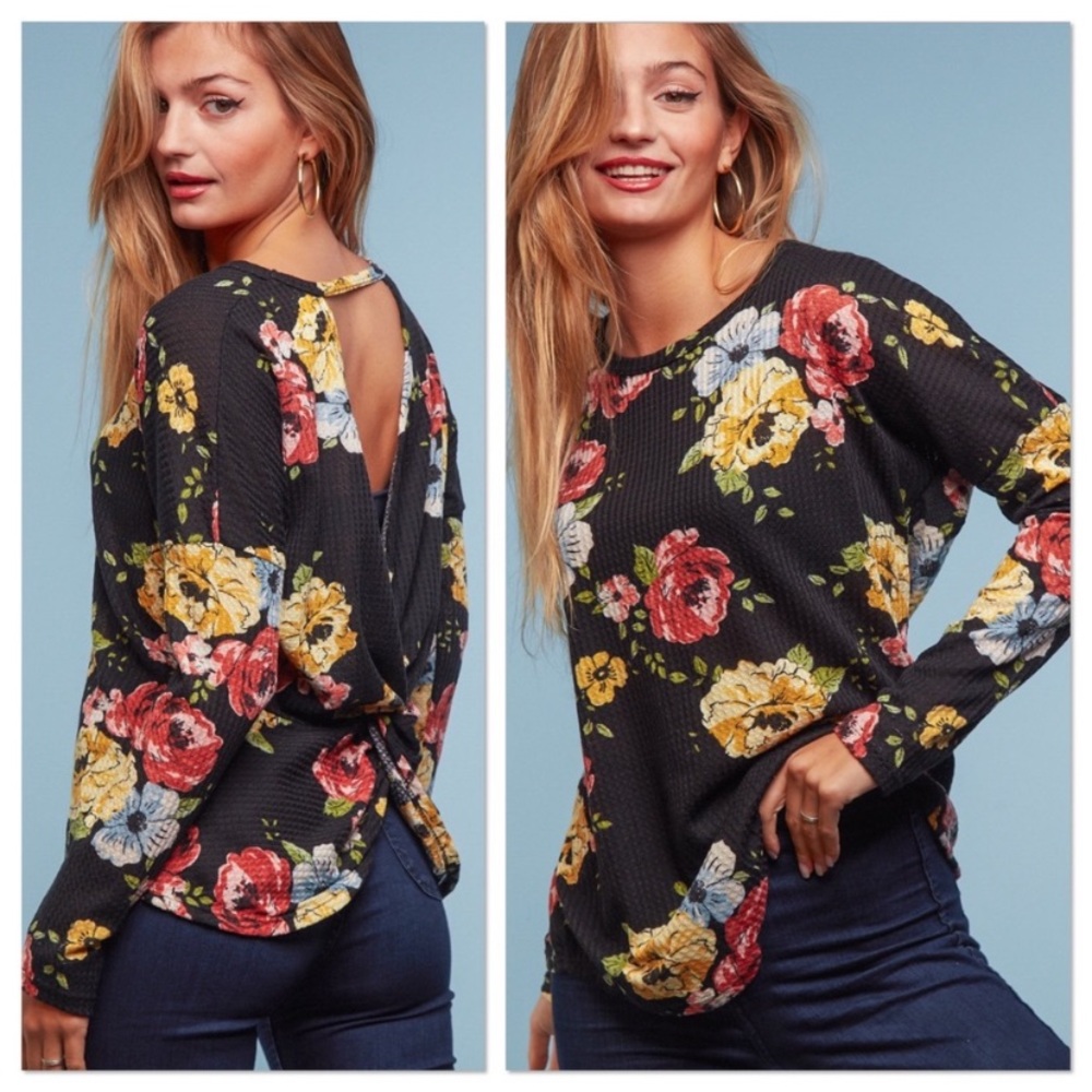 Black Floral Open Back Top